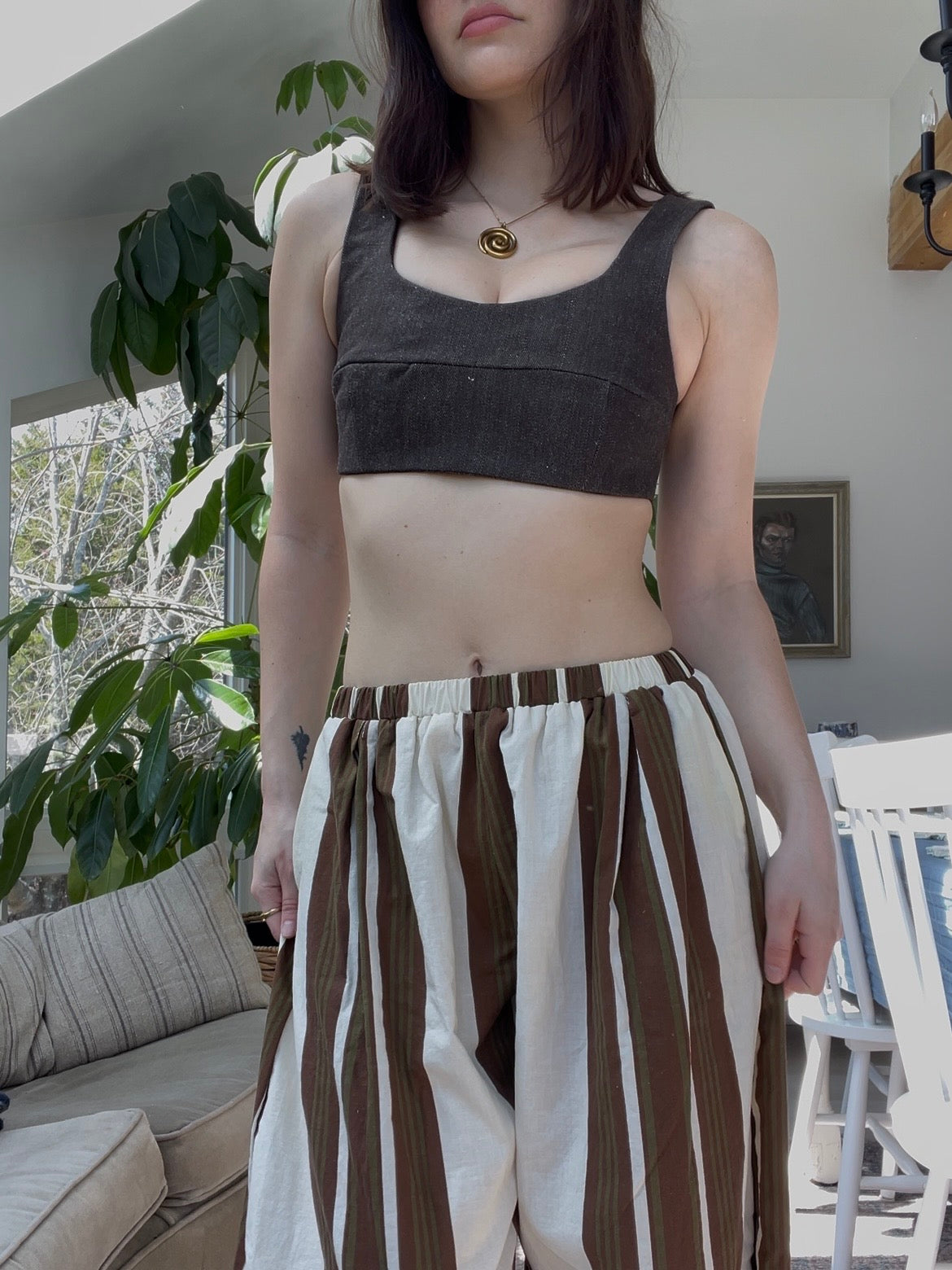 Brown denim bra top