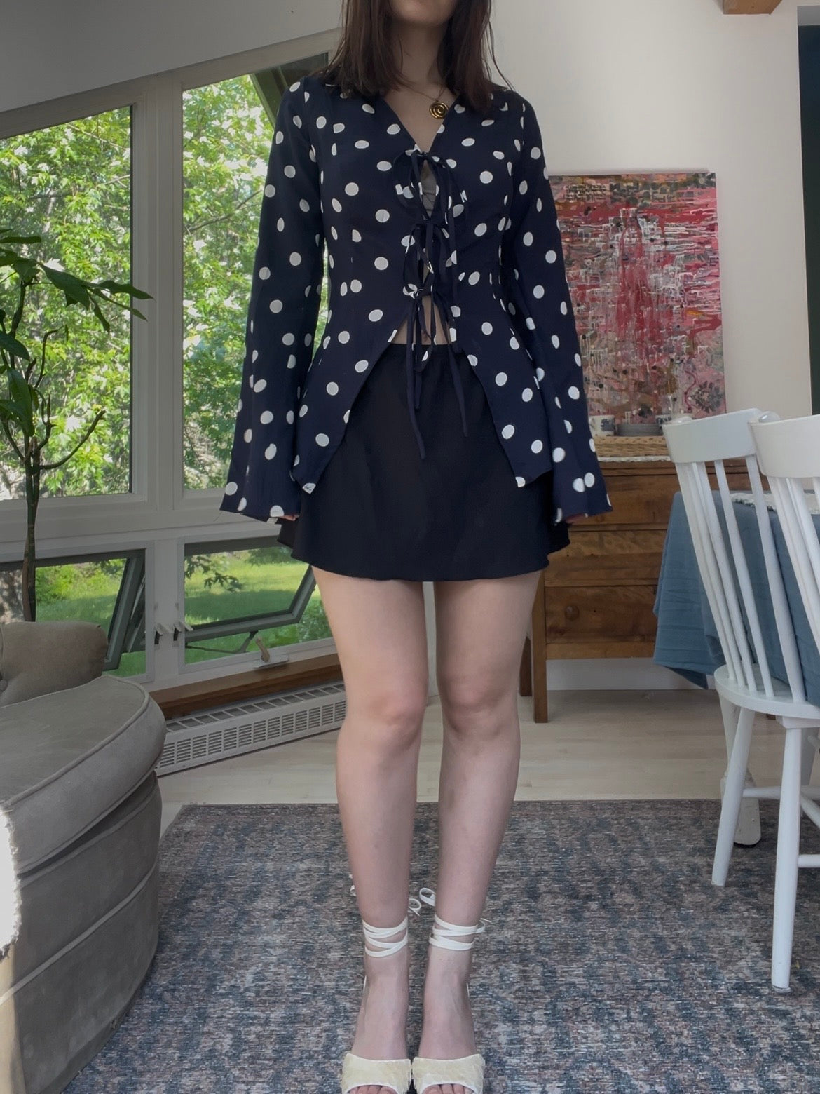 Navy polka dot tie top