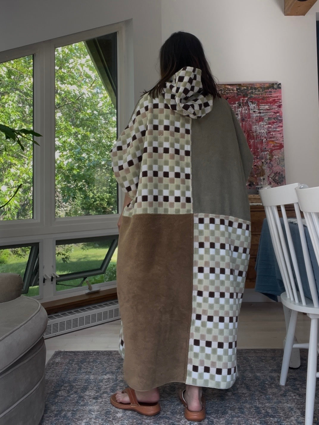 Towel poncho - green check