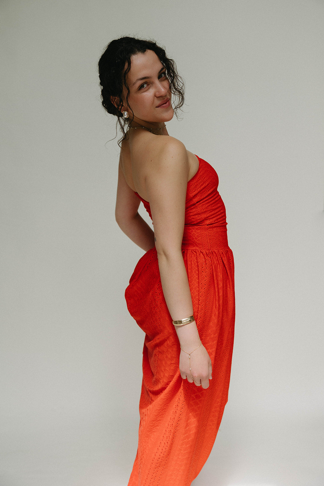 Red lace maxi dress