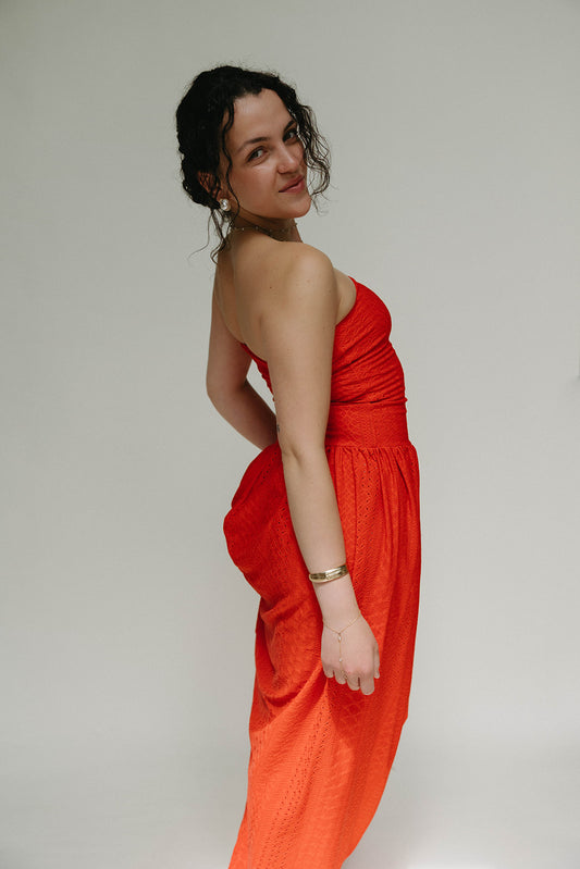 Red lace maxi dress