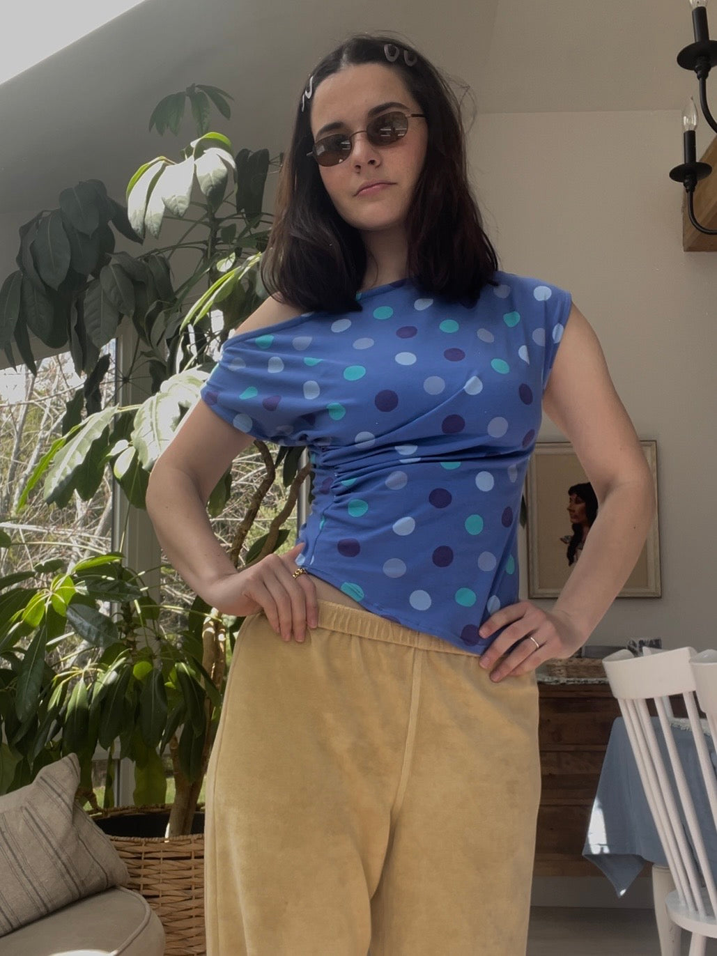 Blue polka dot top