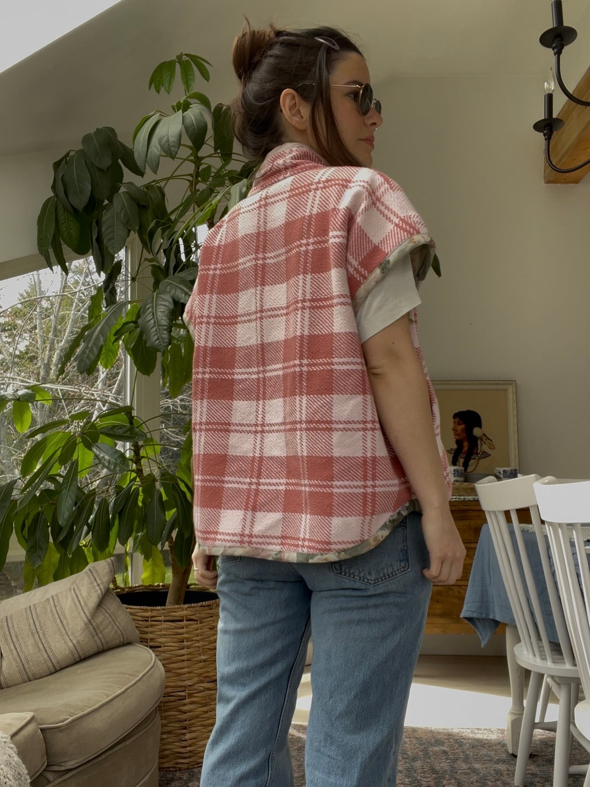 Blanket vest - Pink plaid