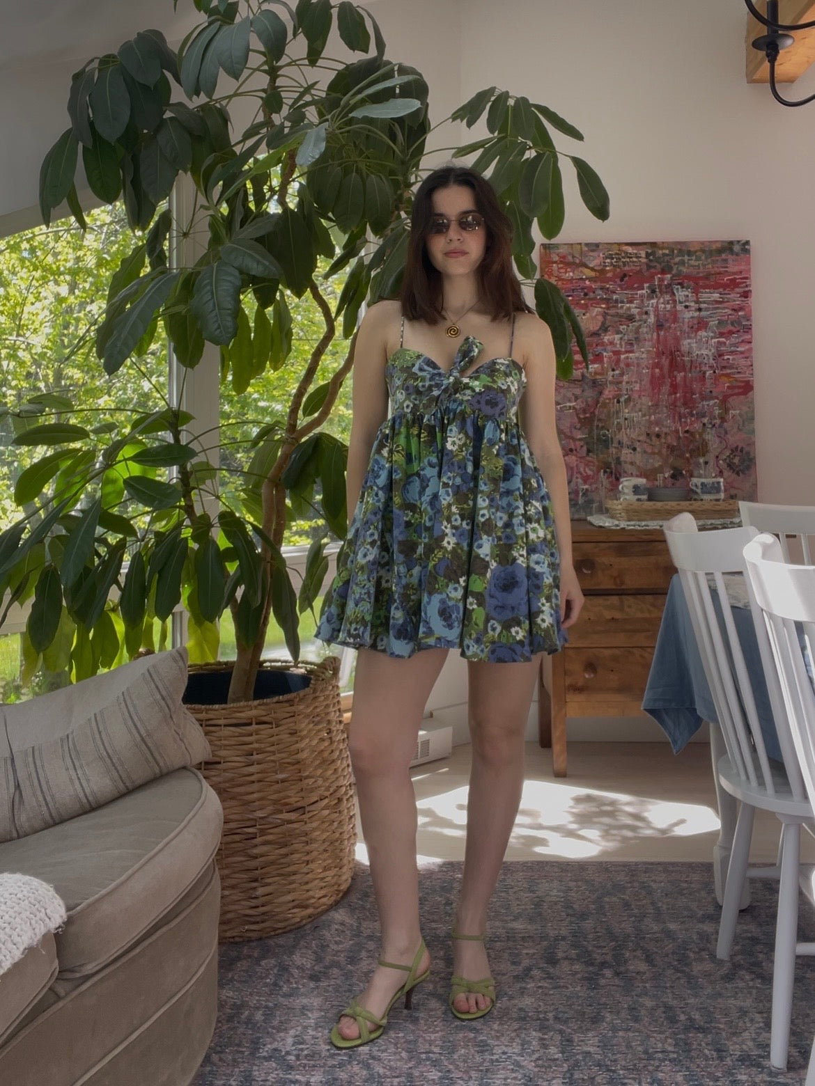 Green floral baby doll dress