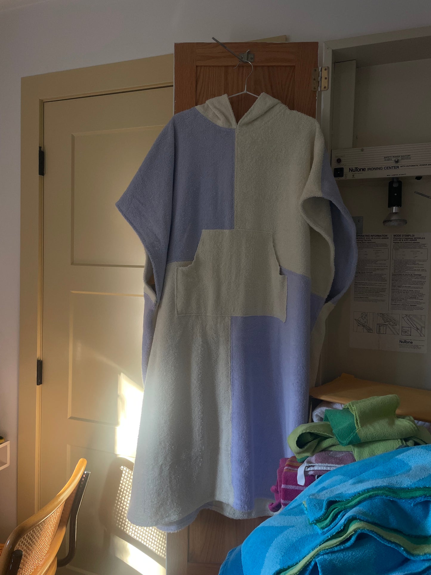 Towel poncho - Yellow/purple check