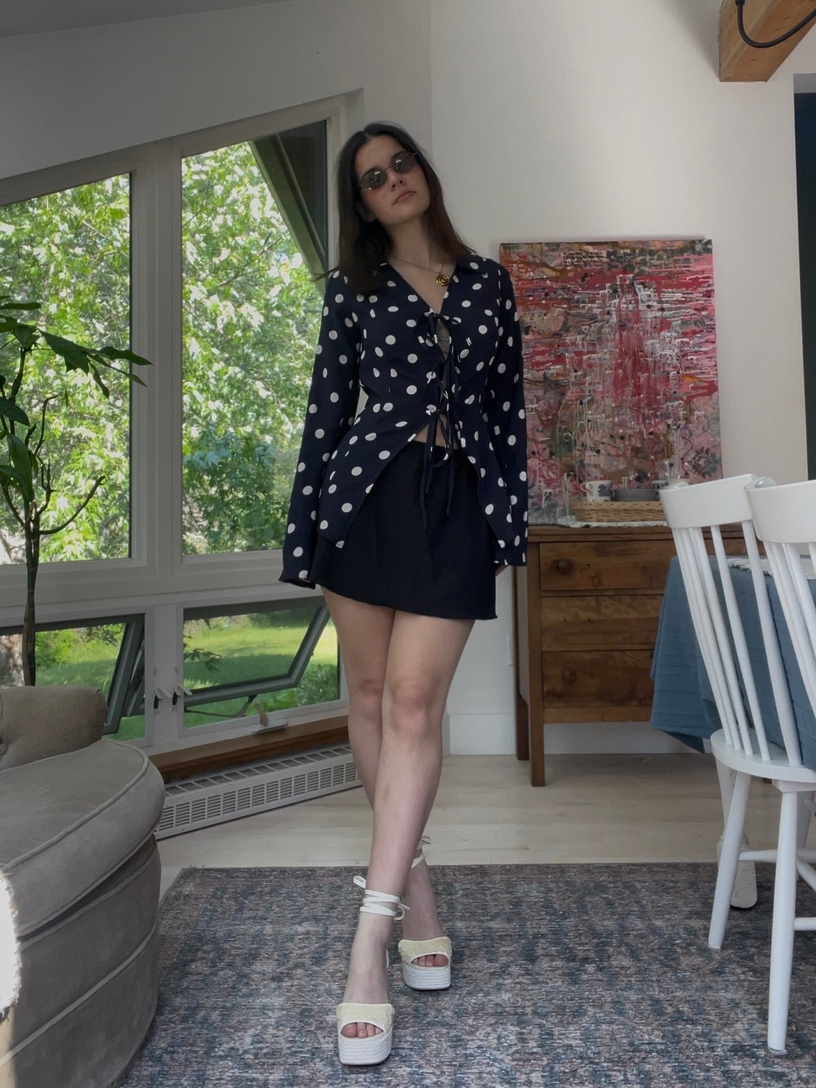 Navy polka dot tie top