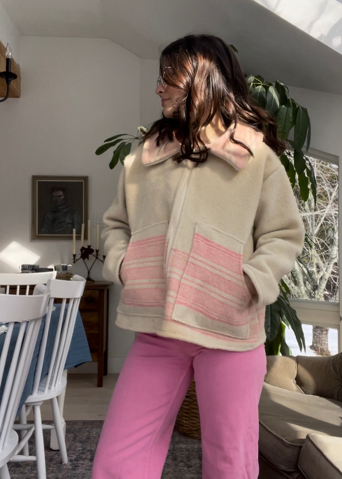 Blanket jacket - Pink stripe