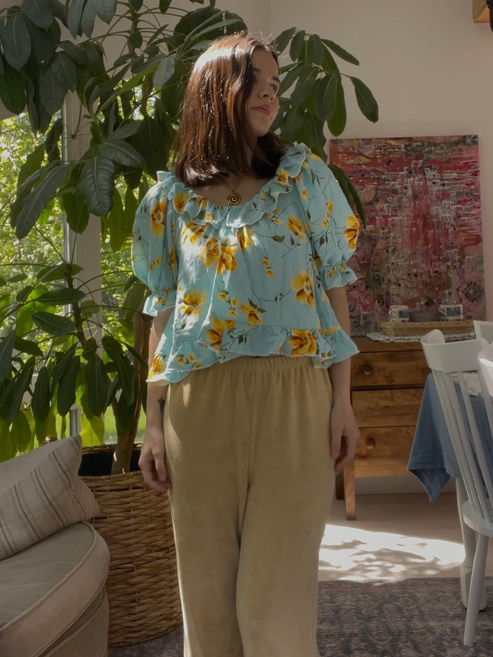 Blue floral blouse