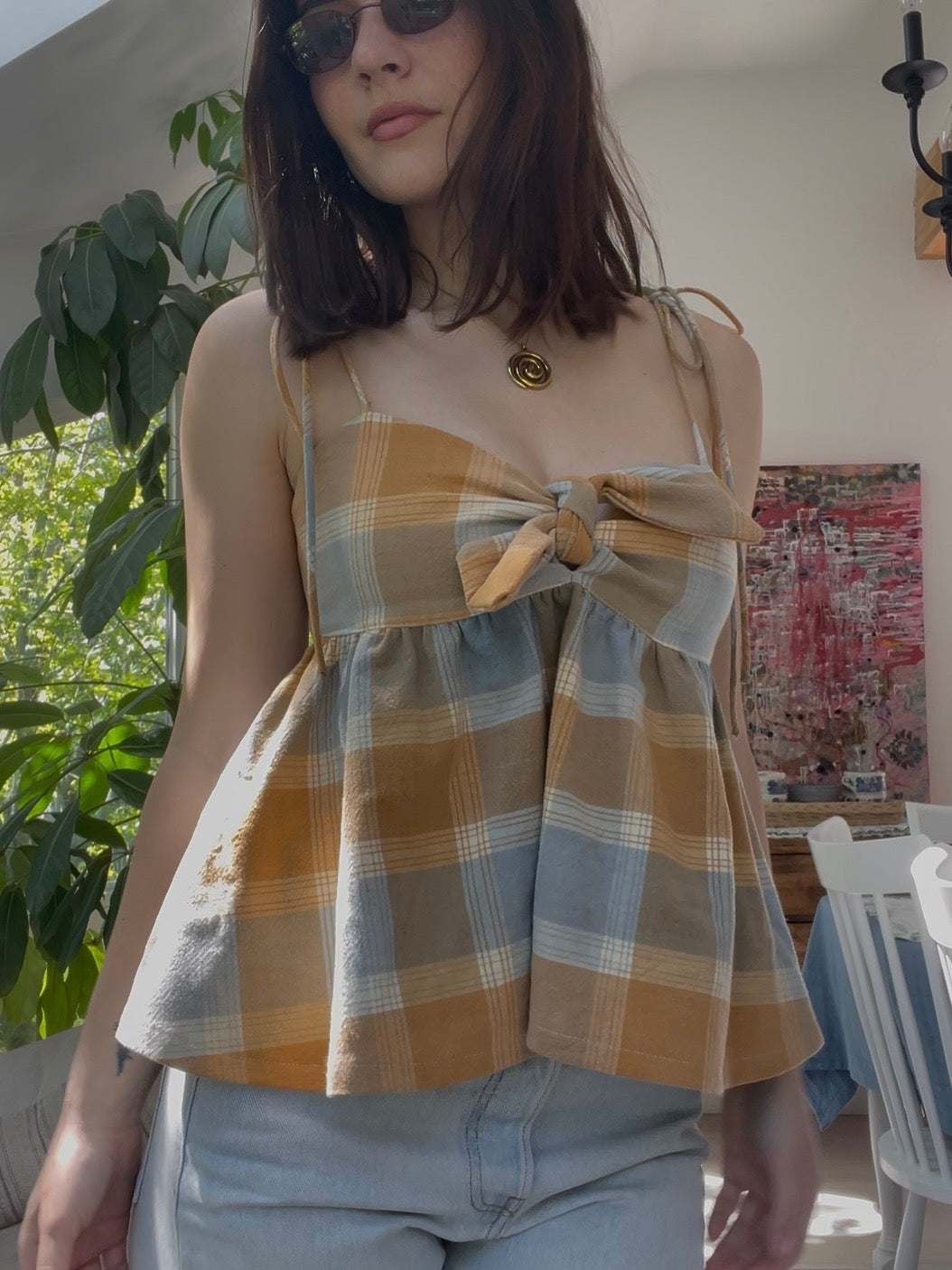 Orange plaid babydoll top