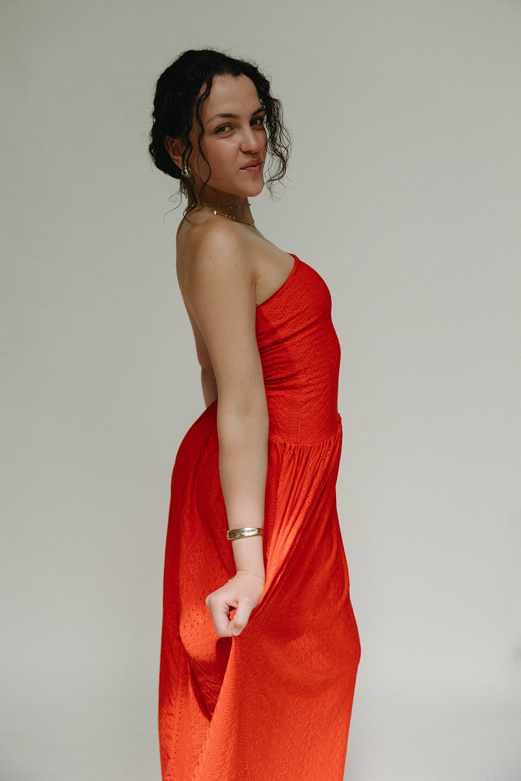Red lace maxi dress