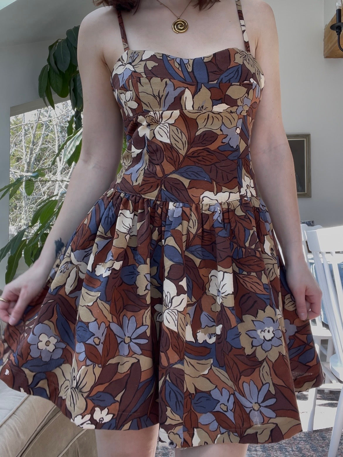 Brown floral mini dress
