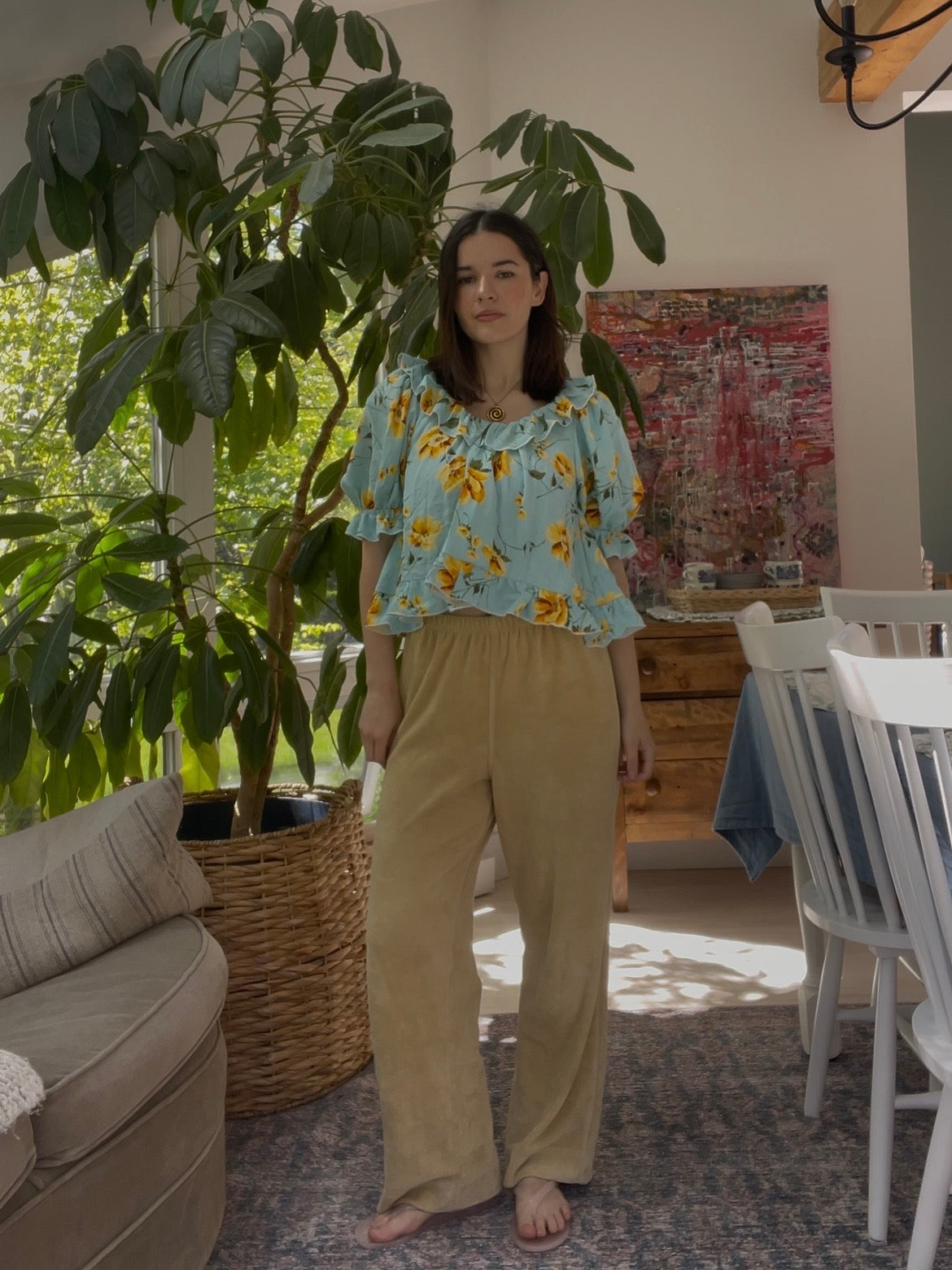 Blue floral blouse