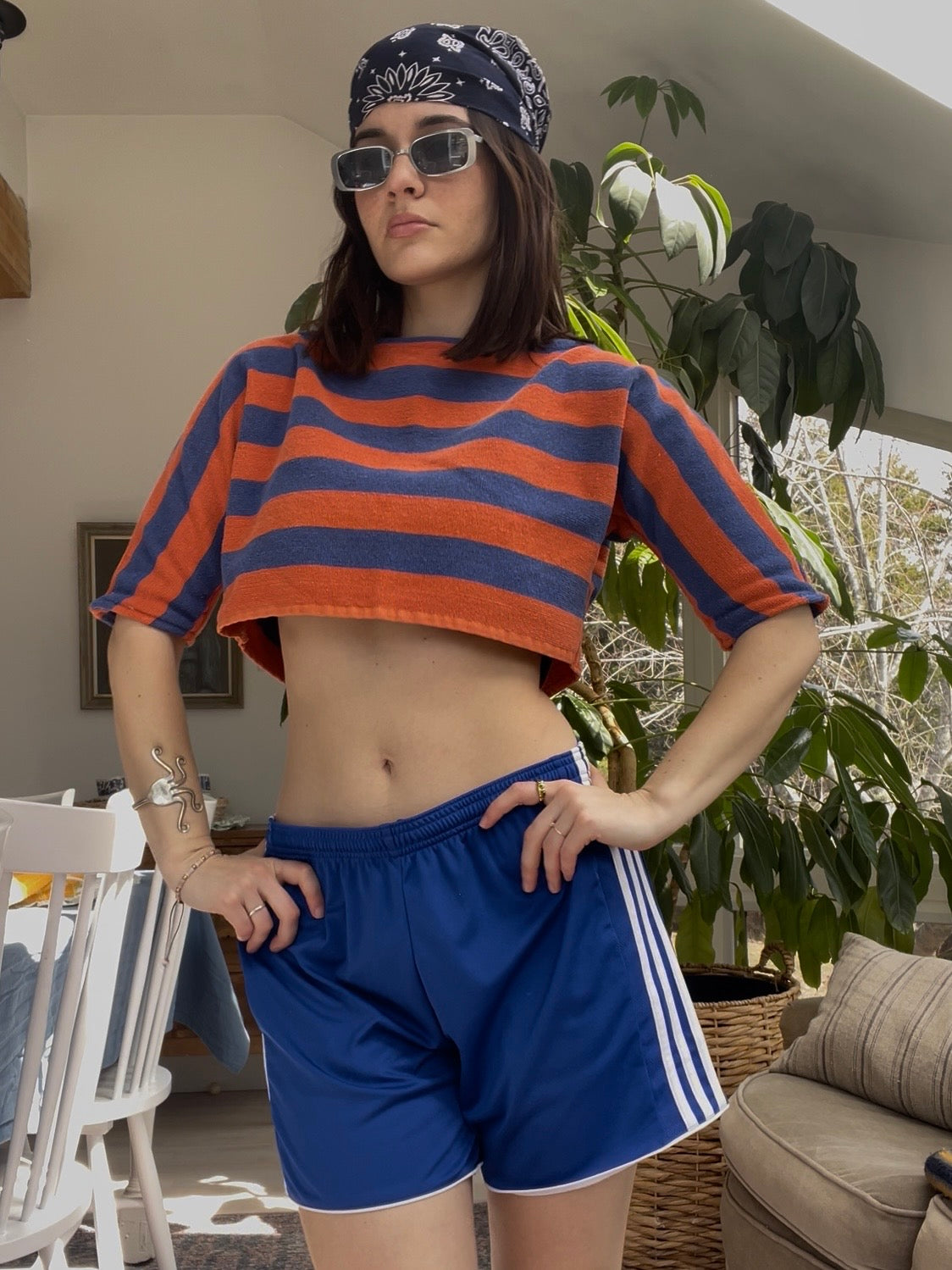 Towel top - Orange/blue stripe