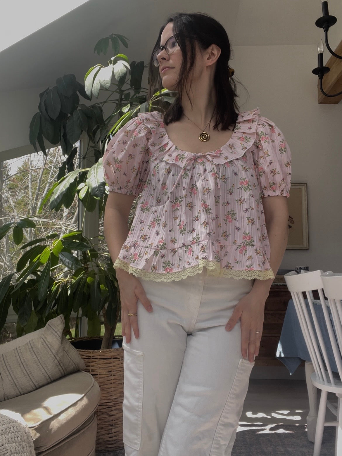 Pink floral blouse