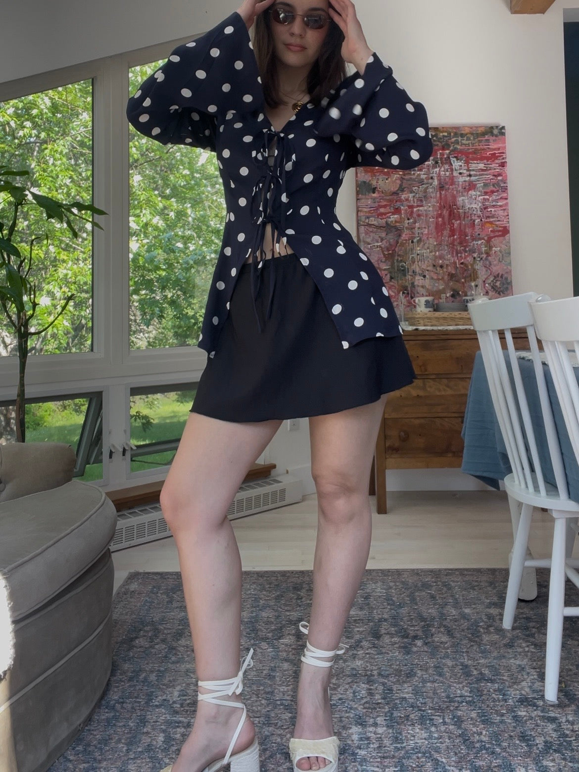 Navy polka dot tie top