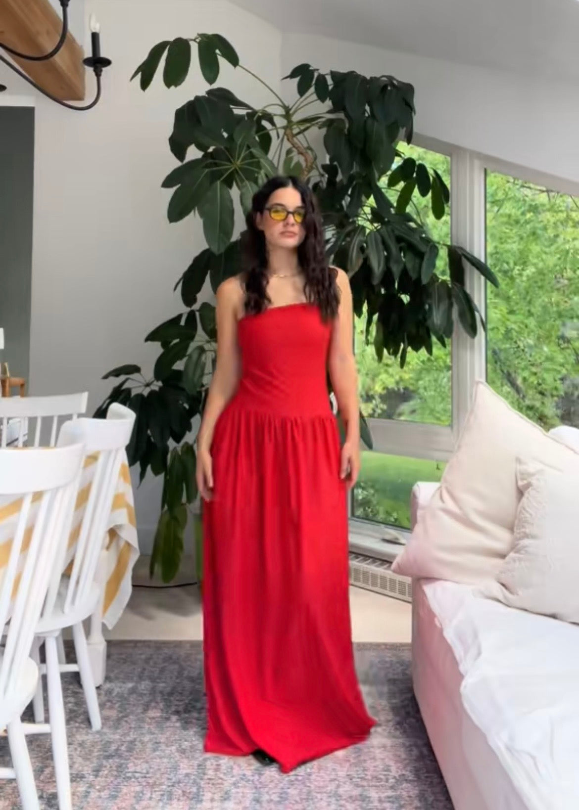 Red lace maxi dress