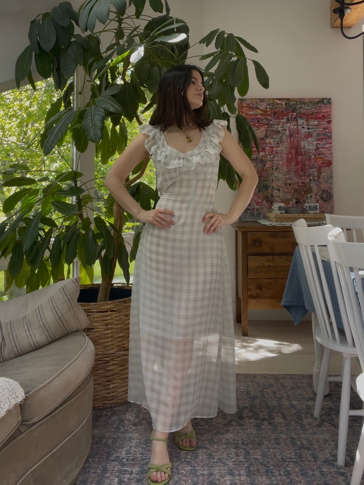 Baby blue gingham midi dress