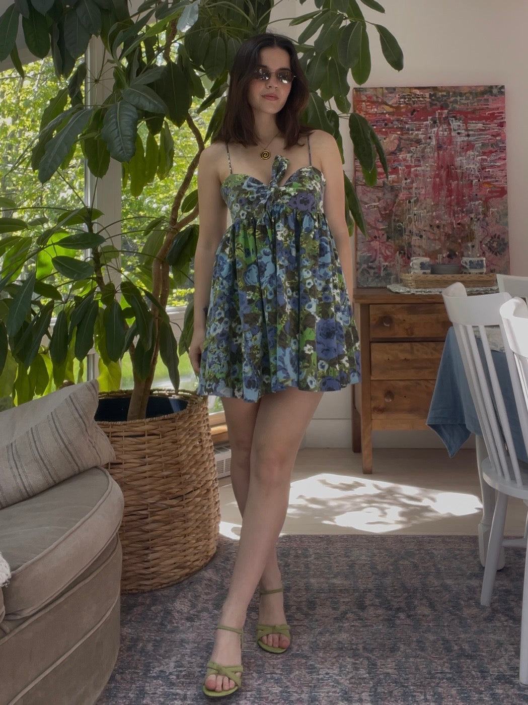 Green floral baby doll dress