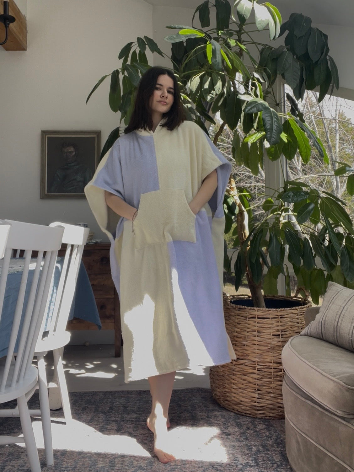 Towel poncho - Yellow/purple check