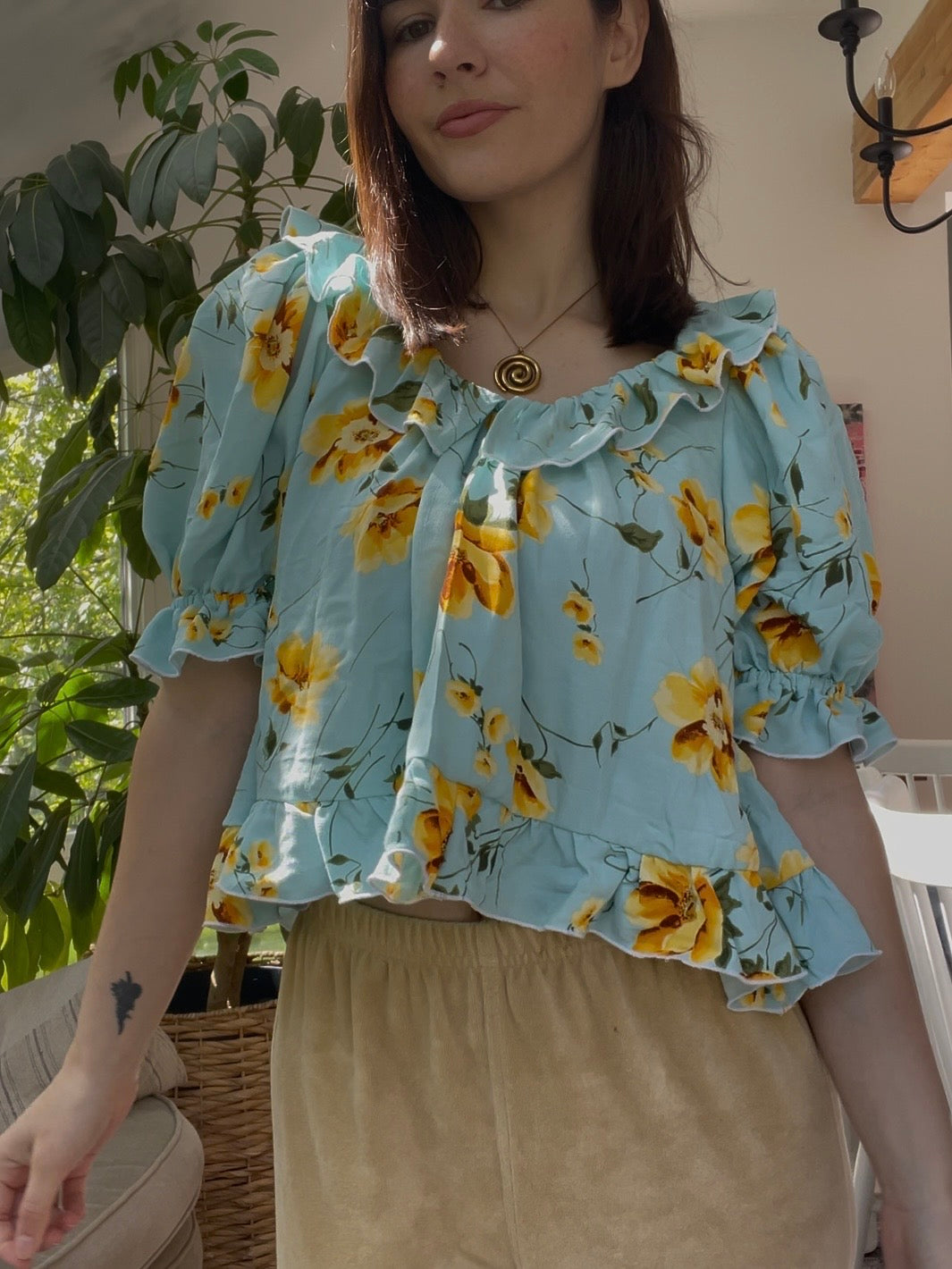 Blue floral blouse