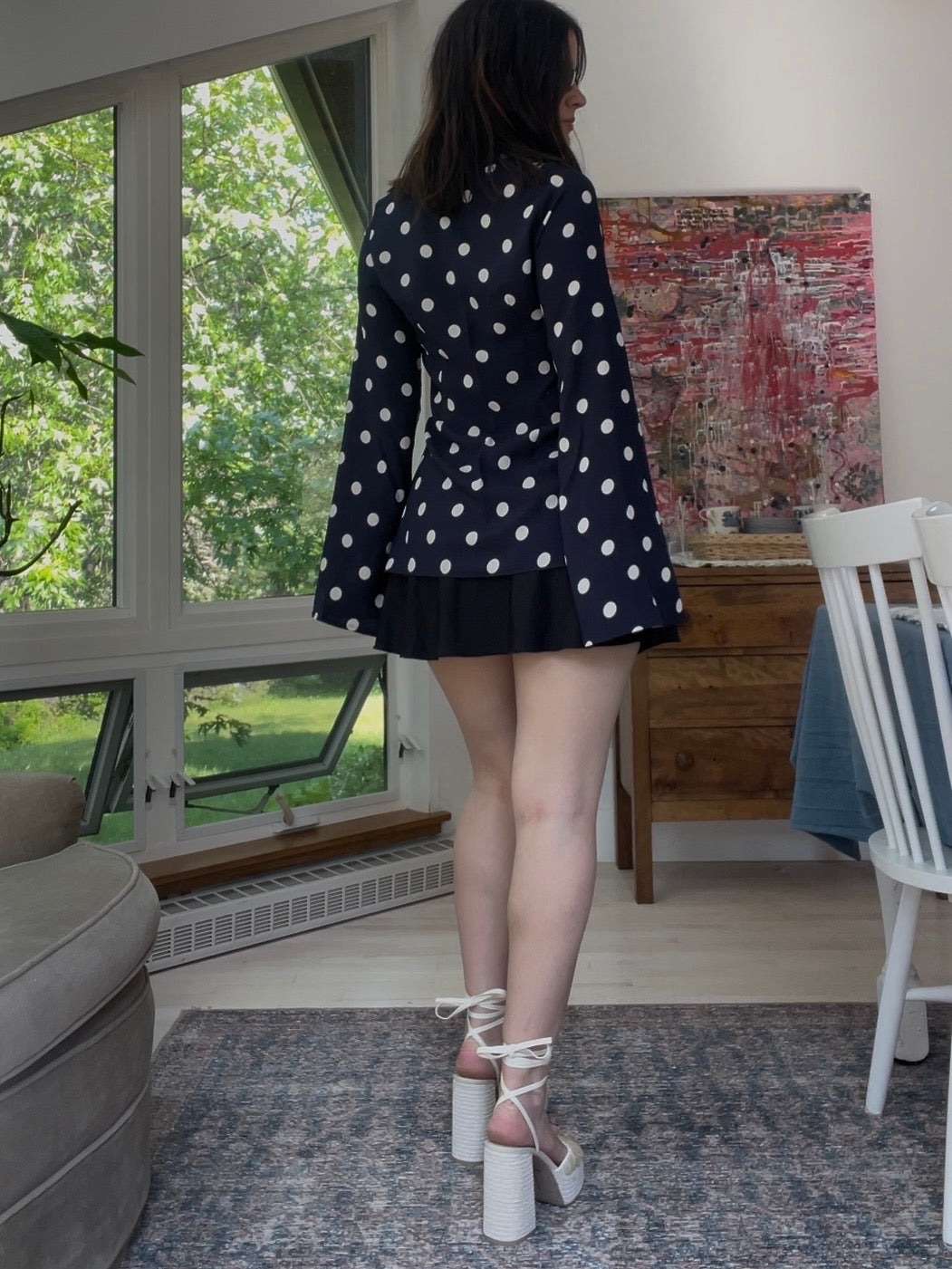 Navy polka dot tie top