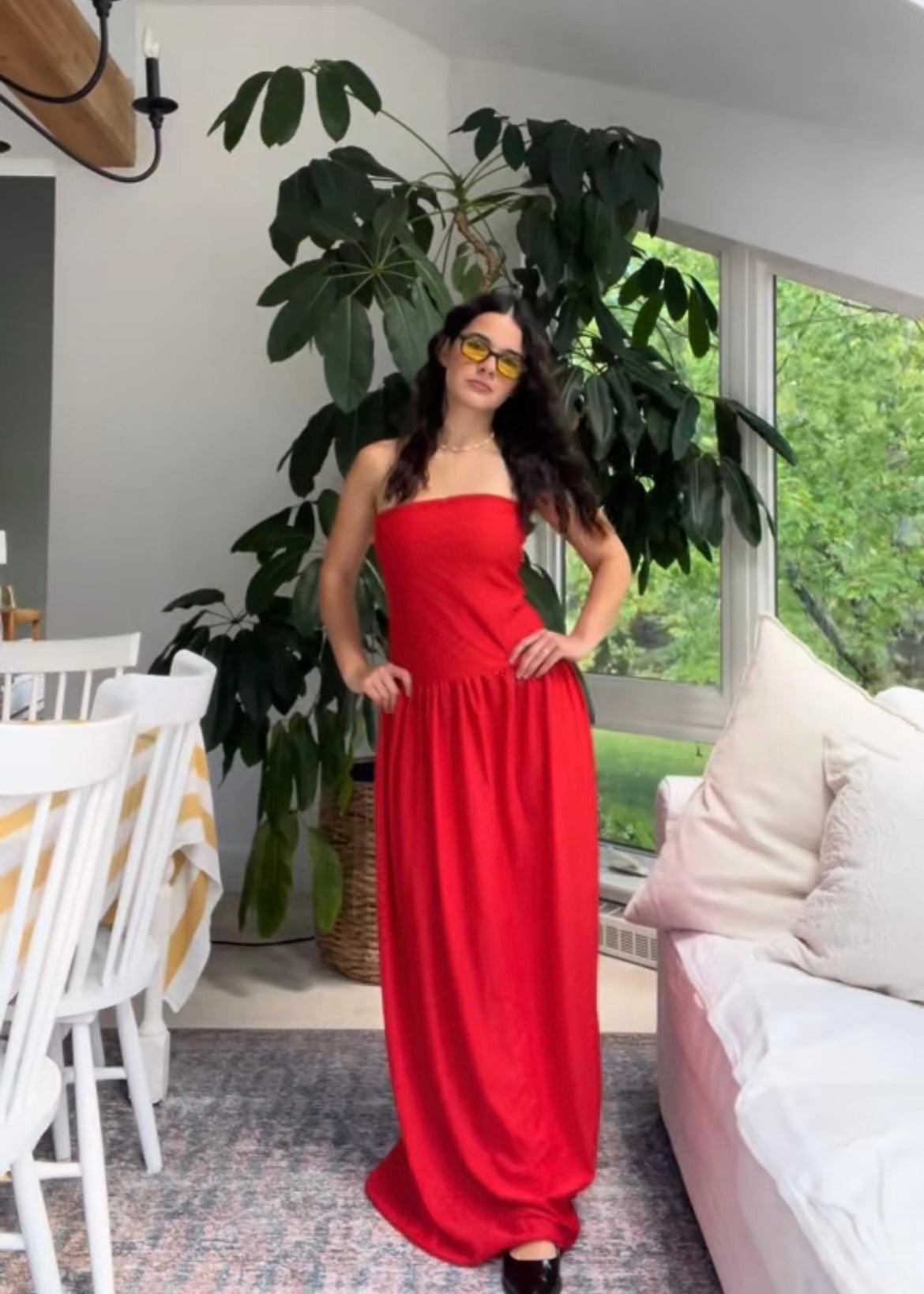 Red lace maxi dress