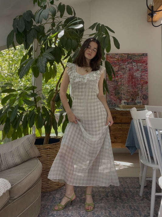 Baby blue gingham midi dress