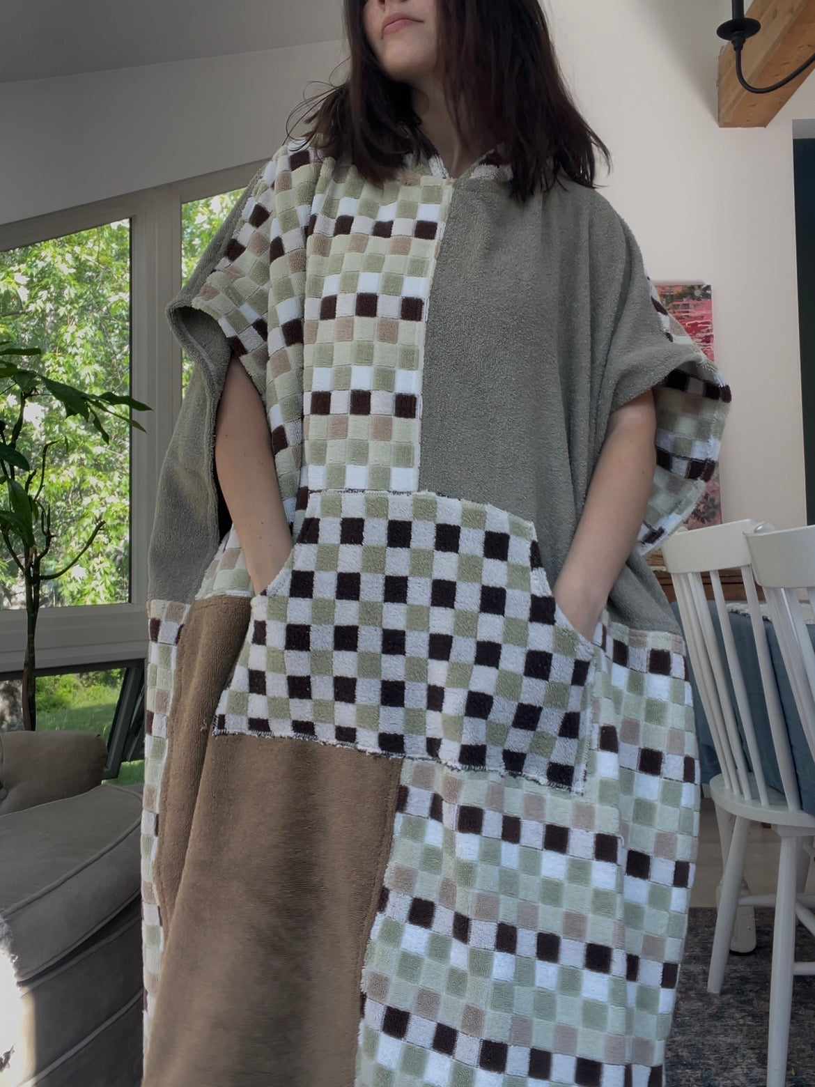Towel poncho - green check