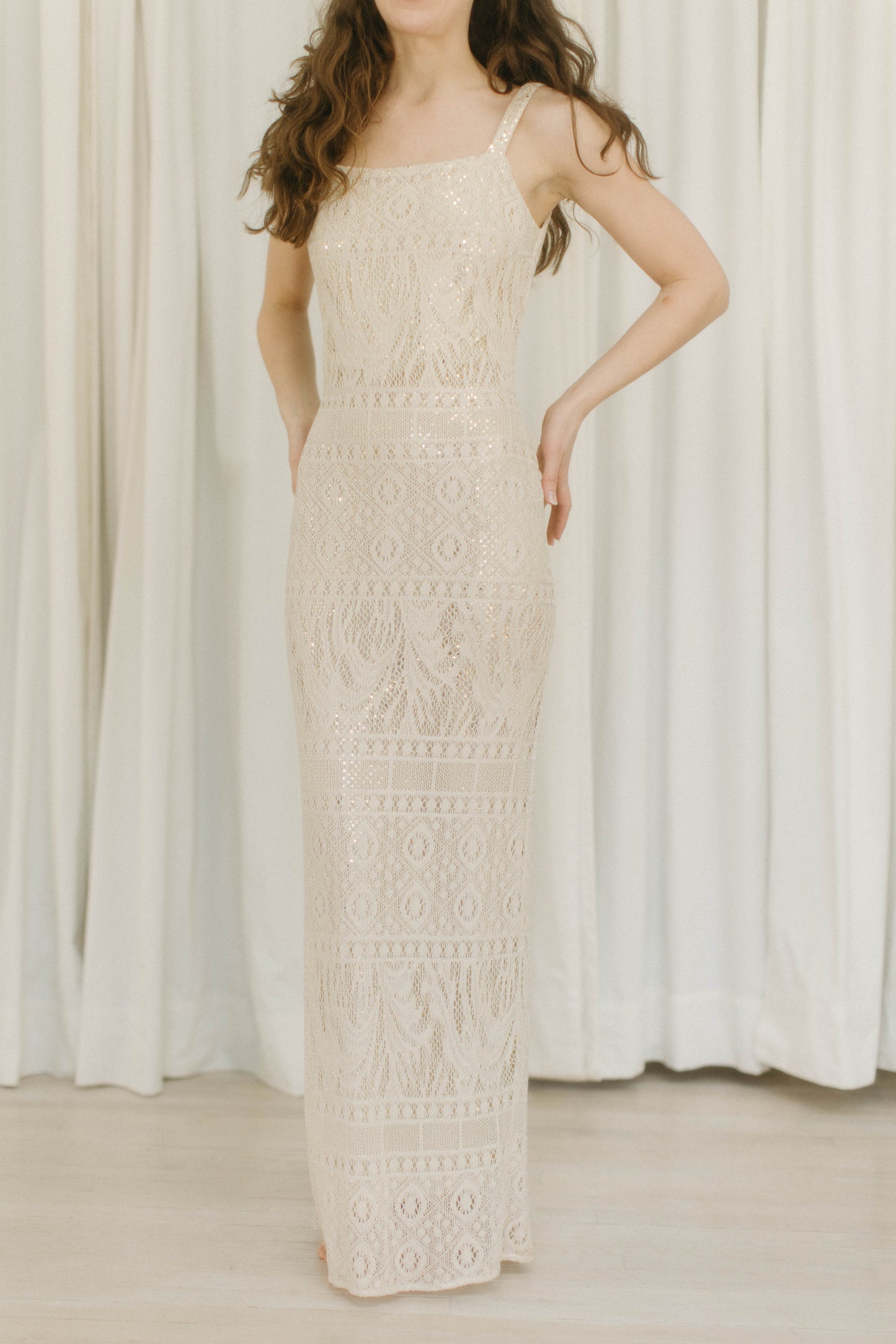 Vintage gold crochet Gunne Sax maxi dress