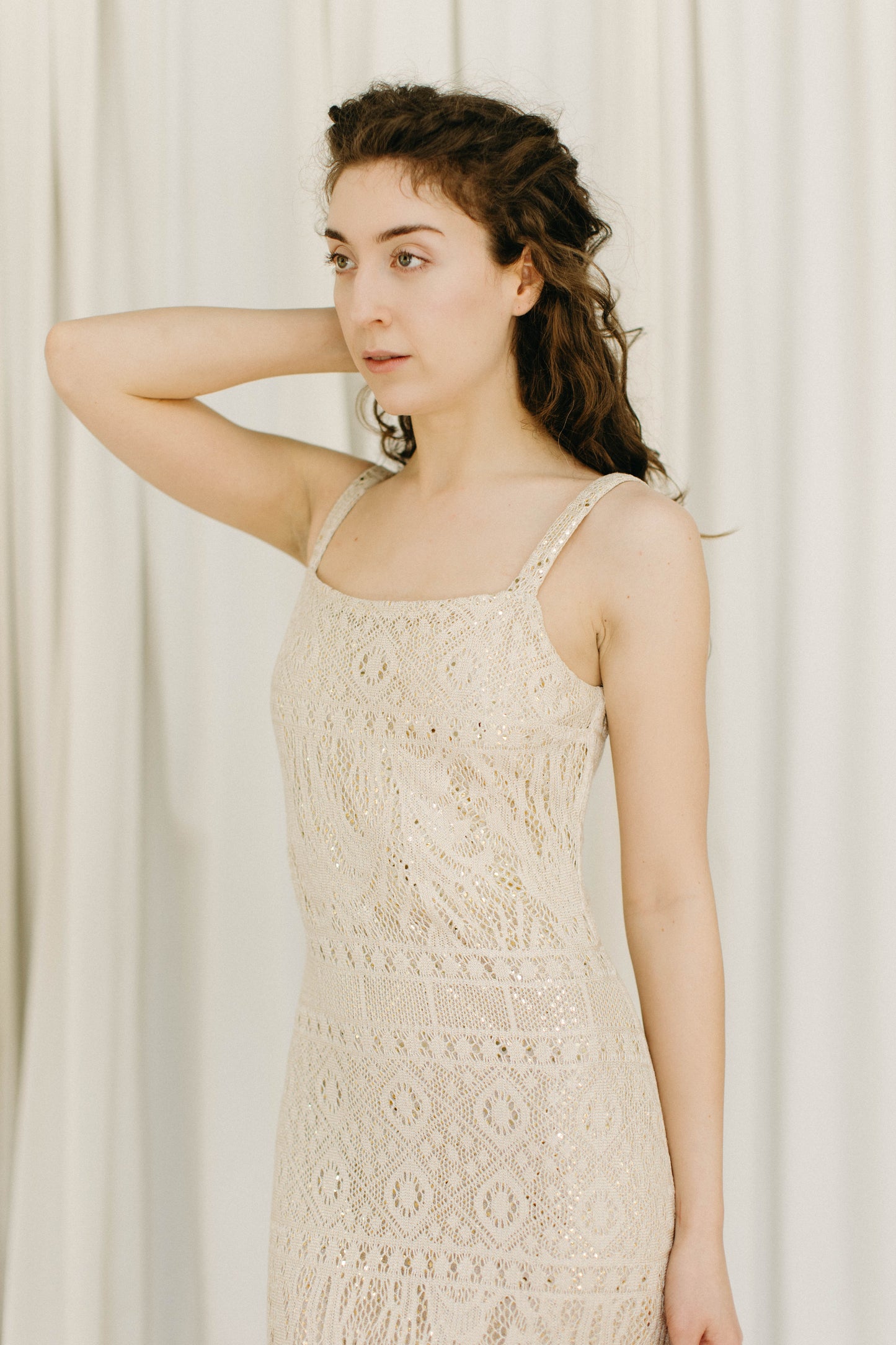 Vintage gold crochet Gunne Sax maxi dress