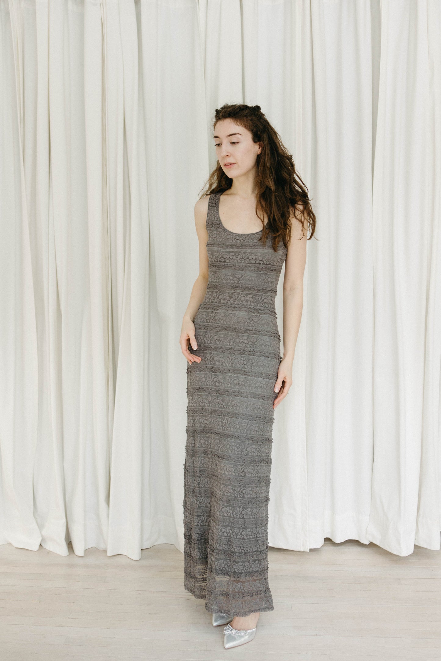 Max studio grey lace maxi dress