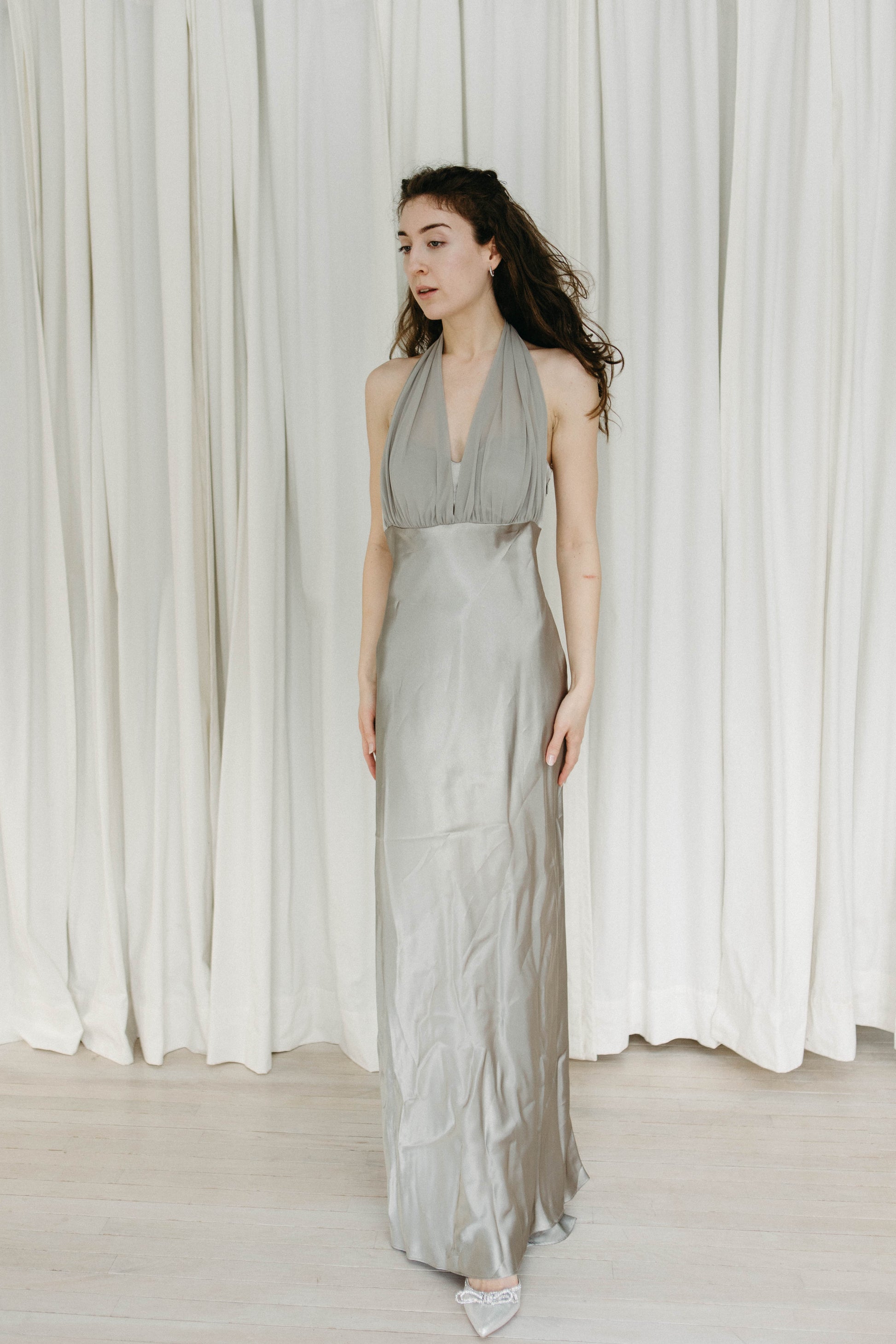 Vintage 90s silver halter neck bias cut dress Vintage 90s silver halter neck bias cut dress