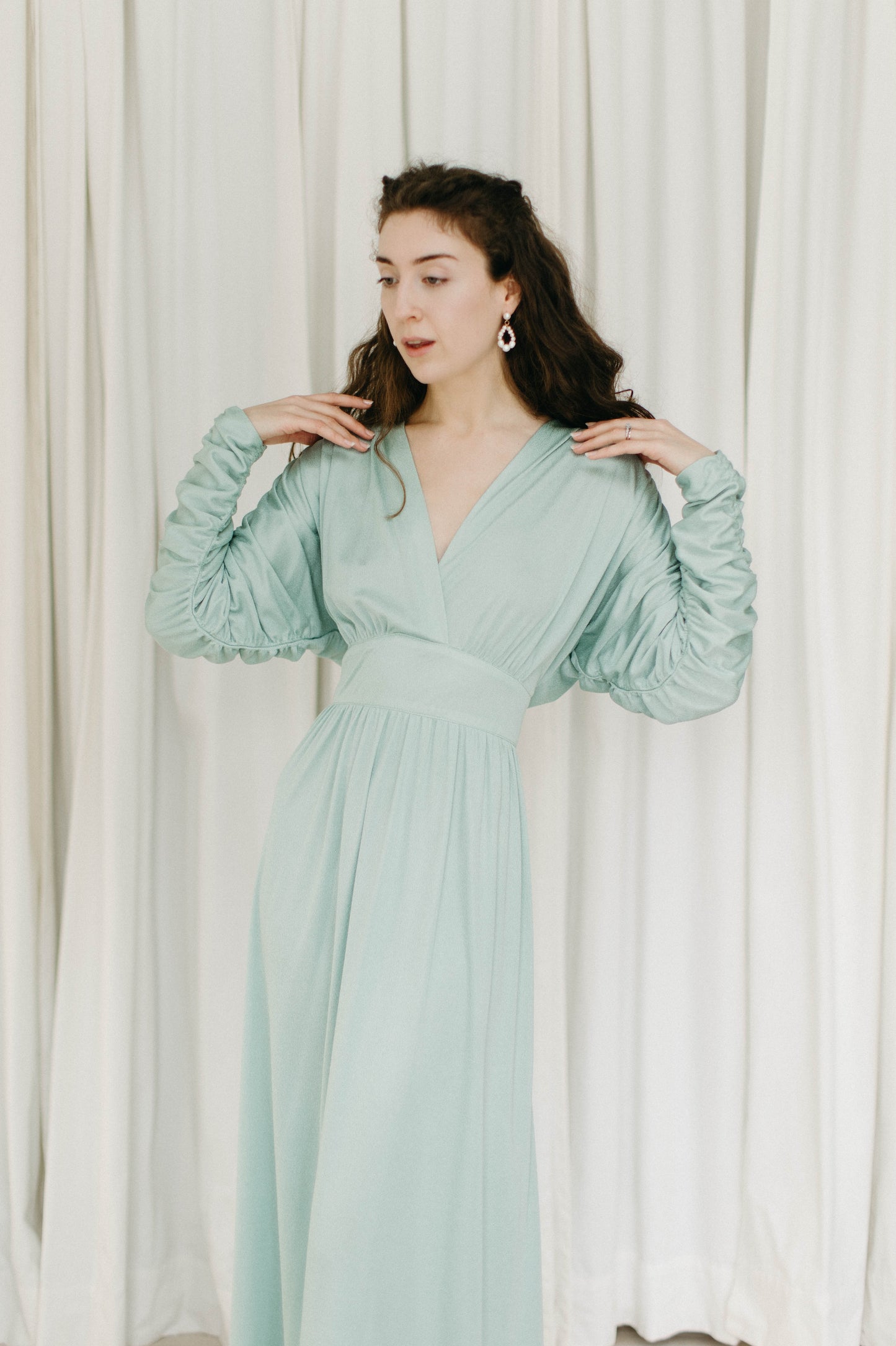 Vintage 60s seafoam long sleeve gown