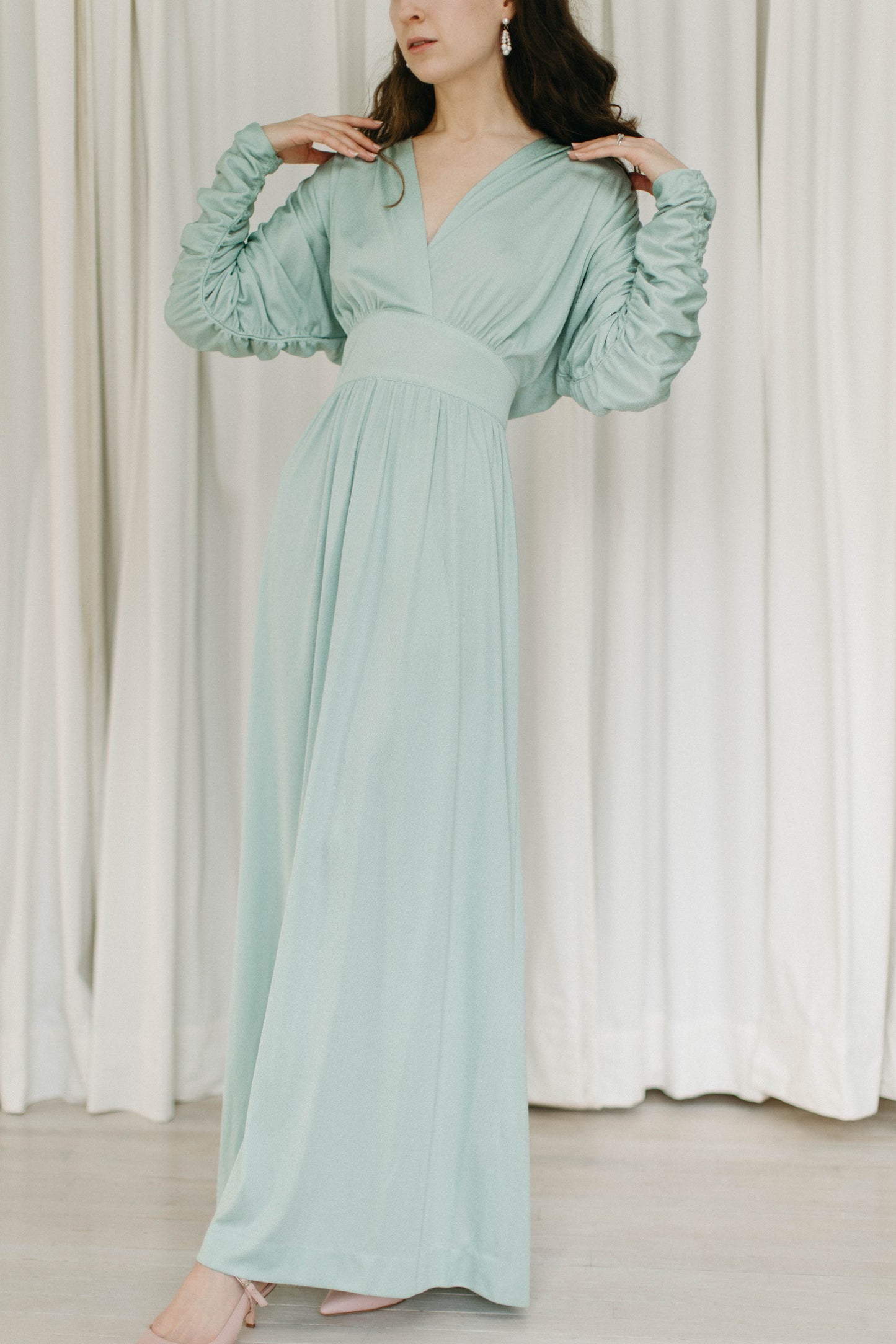 Vintage 60s seafoam long sleeve gown