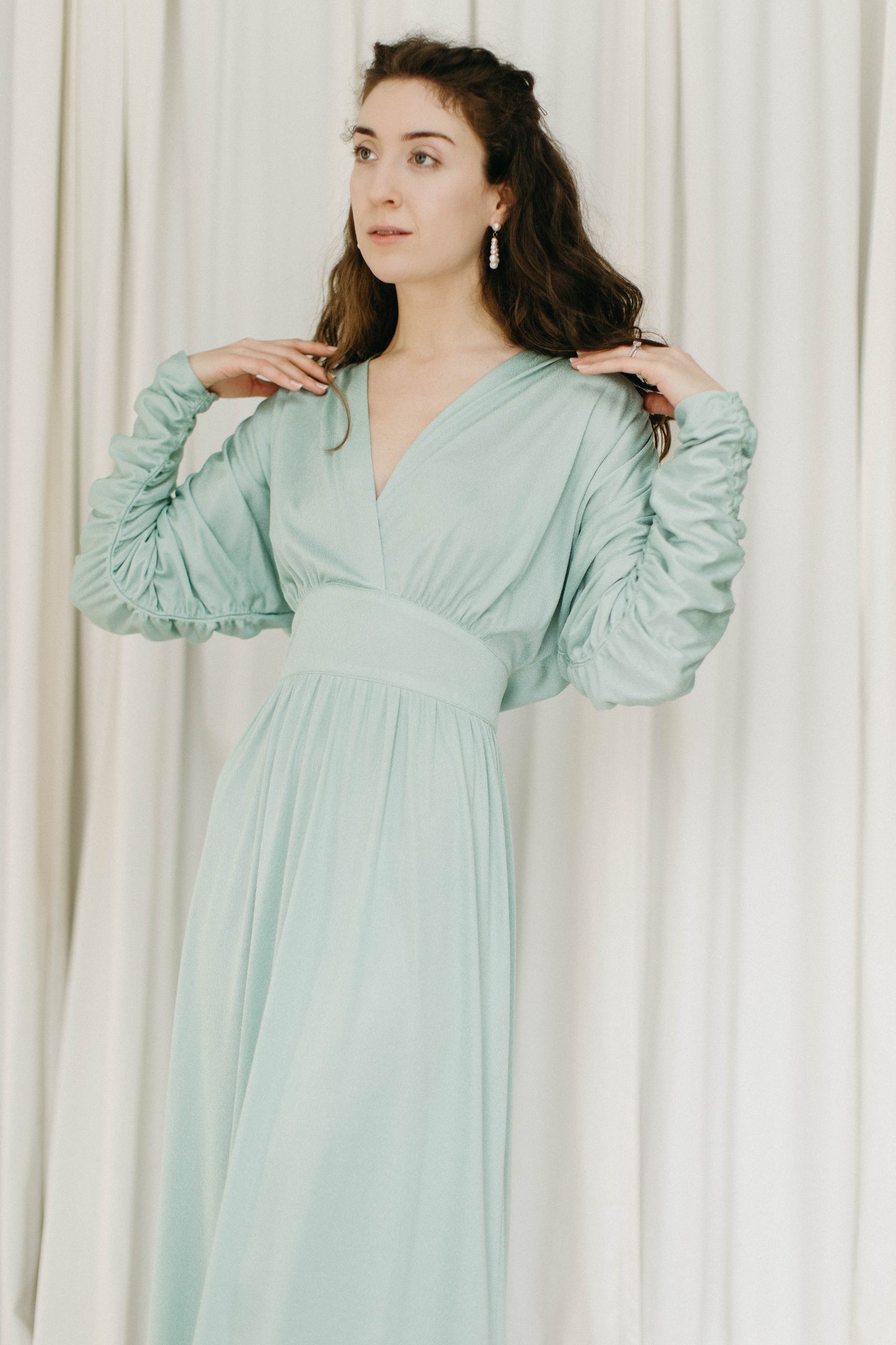 Vintage 60s seafoam long sleeve gown