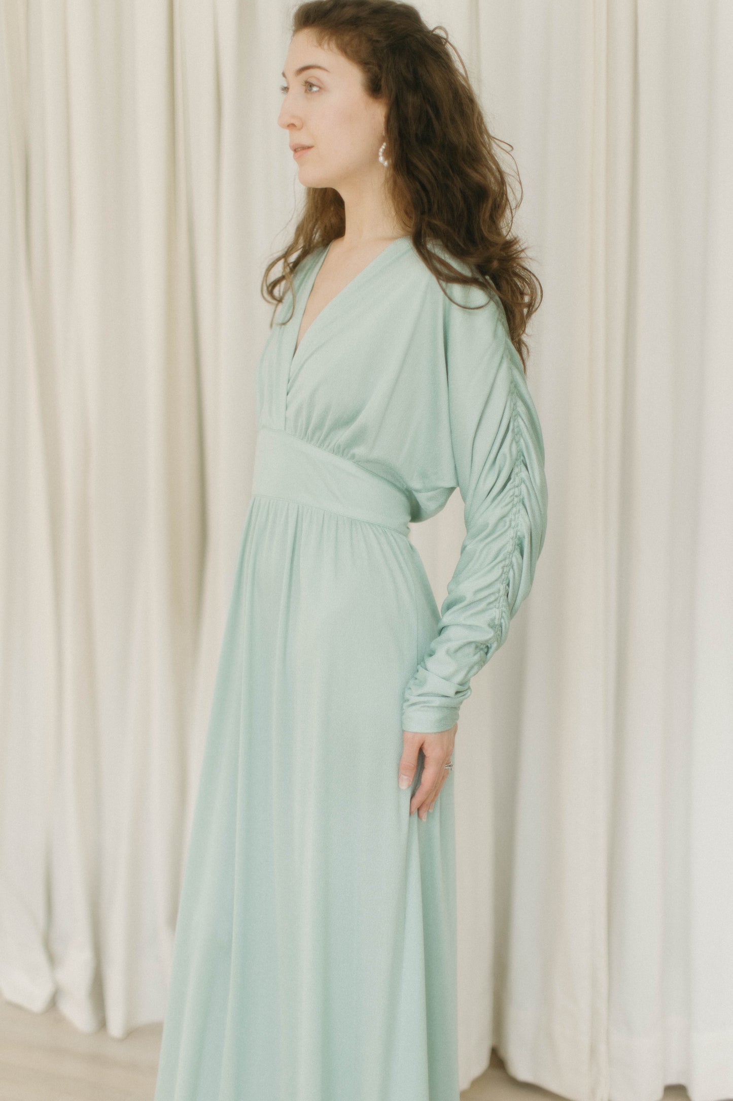 Vintage 60s seafoam long sleeve gown