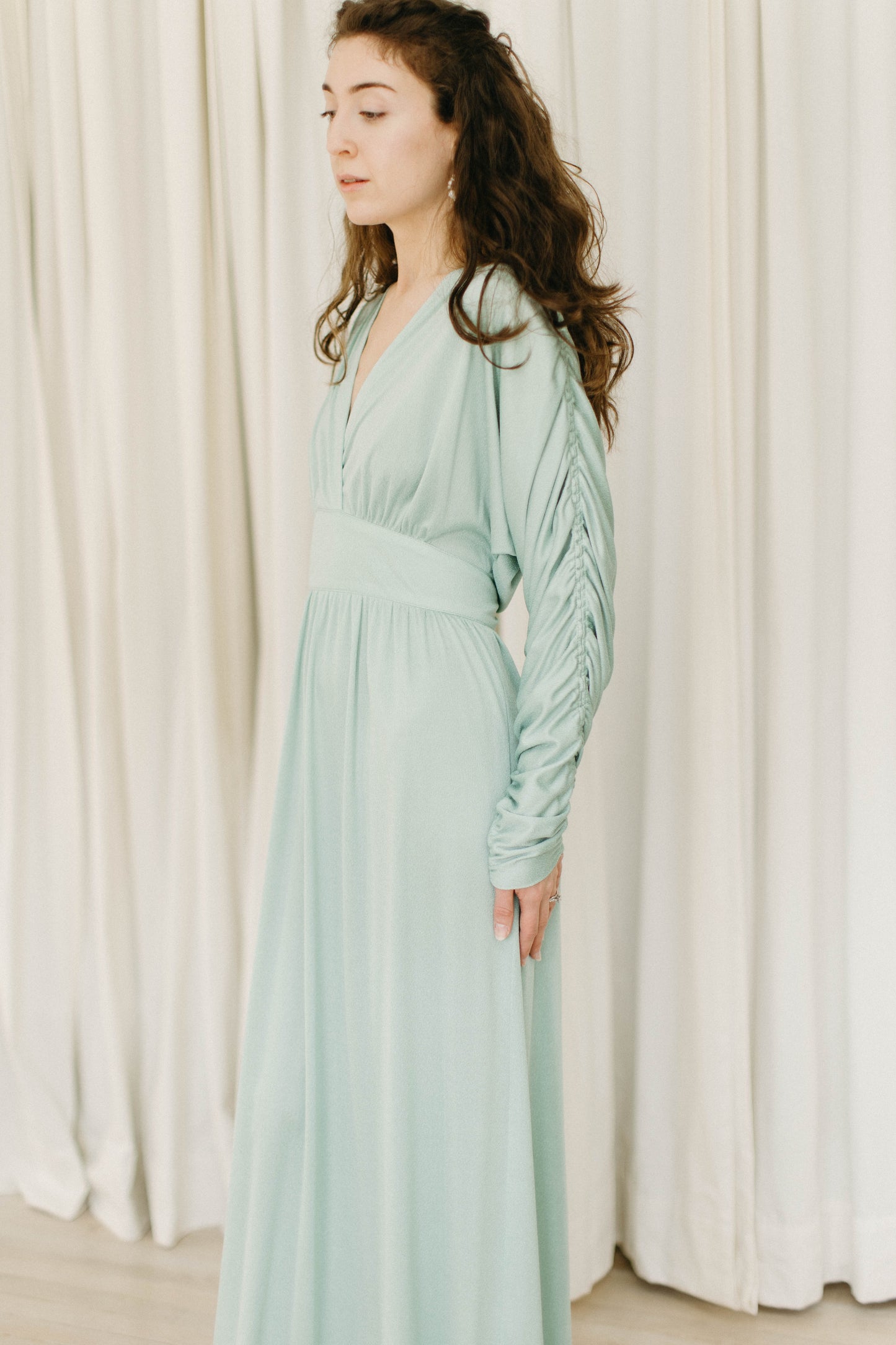 Vintage 60s seafoam long sleeve gown