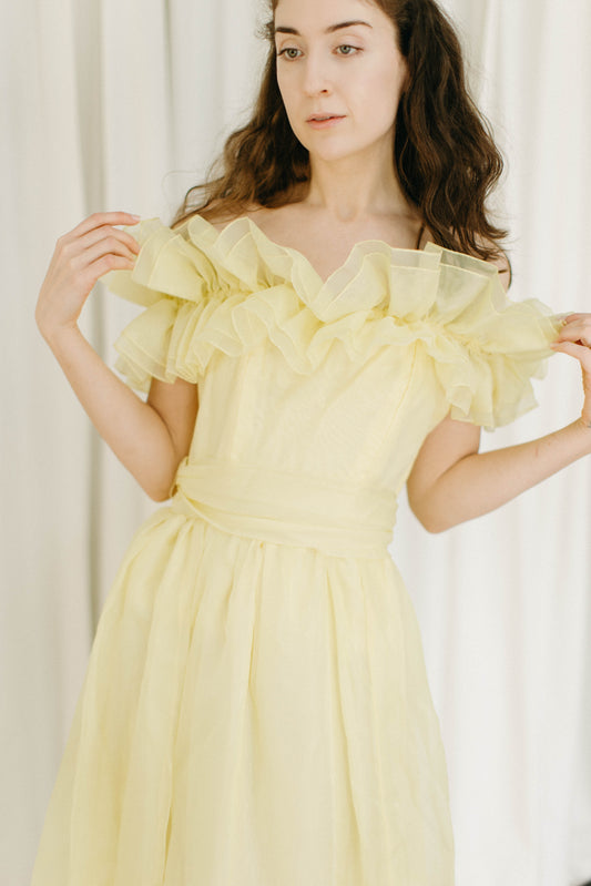 Vintage 80s yellow belle midi dress